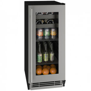 U-Line 1 Class Series 15 in. 2.9 cu. ft. Built-In/Freestanding Beverage Center with Adjustable Shelves & Digital Control - Stainless Steel, Stainless Steel, hires