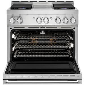 JennAir Noir Series 36 in. 5.1 cu. ft. Smart Convection Oven Freestanding Gas Range with 4 Sealed Burners & Griddle - Stainless Steel, , hires