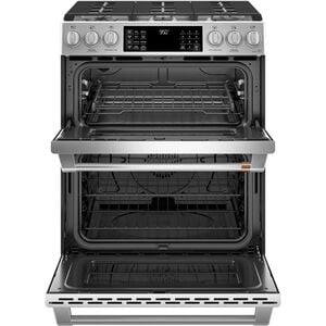 Cafe 30 in. 7 cu. ft. Smart Air Fry True European Convection Double Oven Slide-In Dual Fuel Range with 6 Sealed Burners & Griddle - Stainless Steel, Stainless Steel, hires