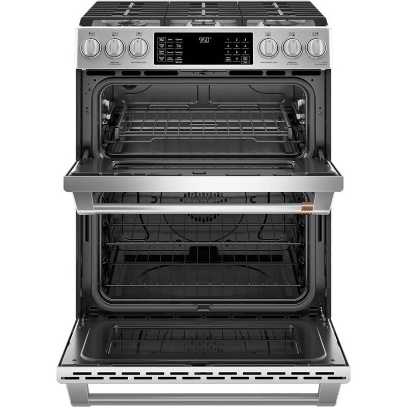 Cafe 30 in. 7 cu. ft. Smart Air Fry True European Convection Double Oven Slide-In Dual Fuel Range with 6 Sealed Burners & Griddle - Stainless Steel, Stainless Steel, hires