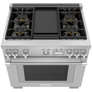 Thermador Pro Grand Professional Series 36 in. 5.7 cu. ft. Smart True European Convection Dual Fuel Range with 4 Sealed Burners & Griddle - Stainless Steel, , hires
