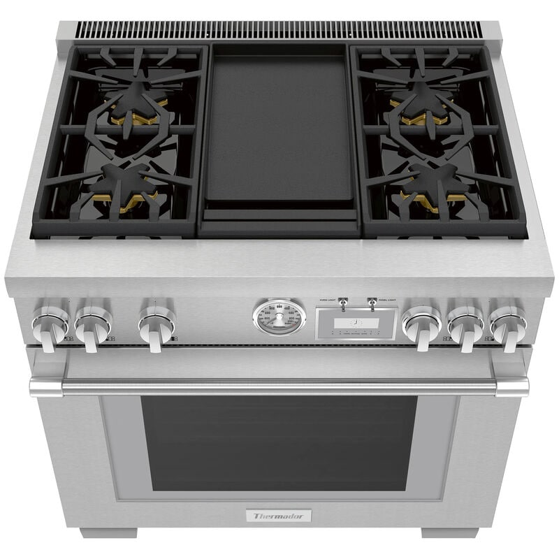 Thermador Pro Grand Professional Series 36 in. 5.7 cu. ft. Smart True European Convection Dual Fuel Range with 4 Sealed Burners & Griddle - Stainless Steel, , hires