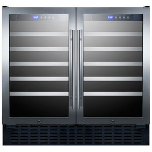 Summit 36 in. Undercounter Wine Cooler with Wood Racks, Dual Temperature Zones & 68 Bottle Capacity - Stainless Steel, , hires