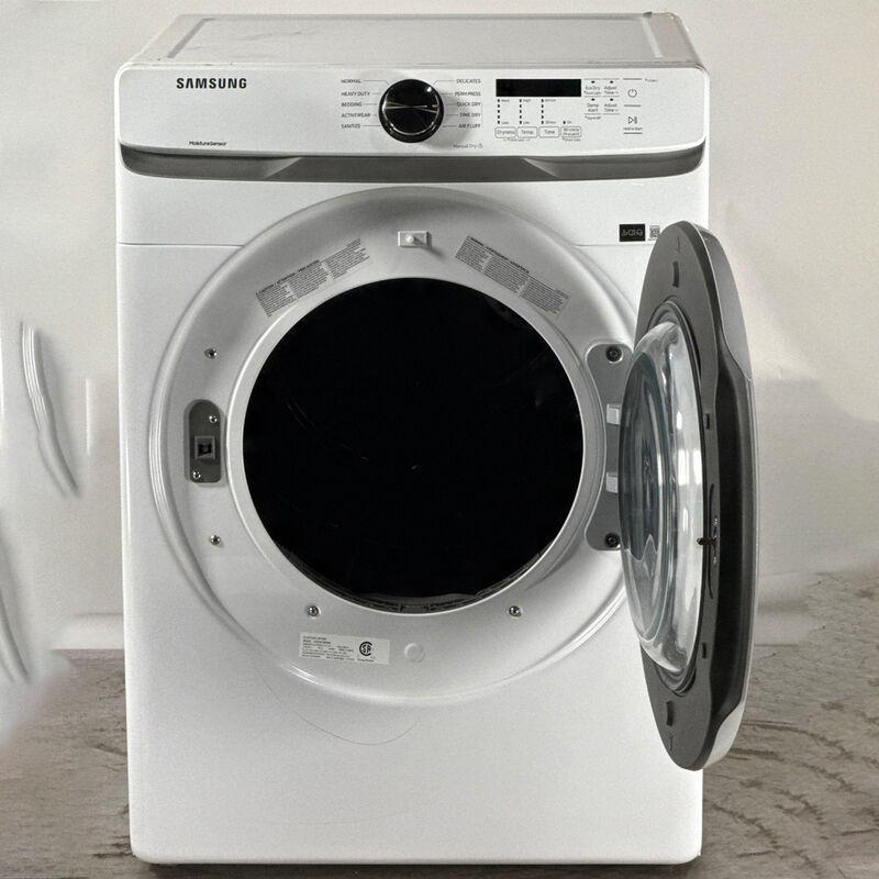 Samsung 27 in. 7.5 cu. ft. Front Loading Electric Dryer with 10 Dryer Programs, 9 Dry Options, Sanitize Cycle, Wrinkle Care & Sensor Dry - White (Open Box Good Condition), , hires