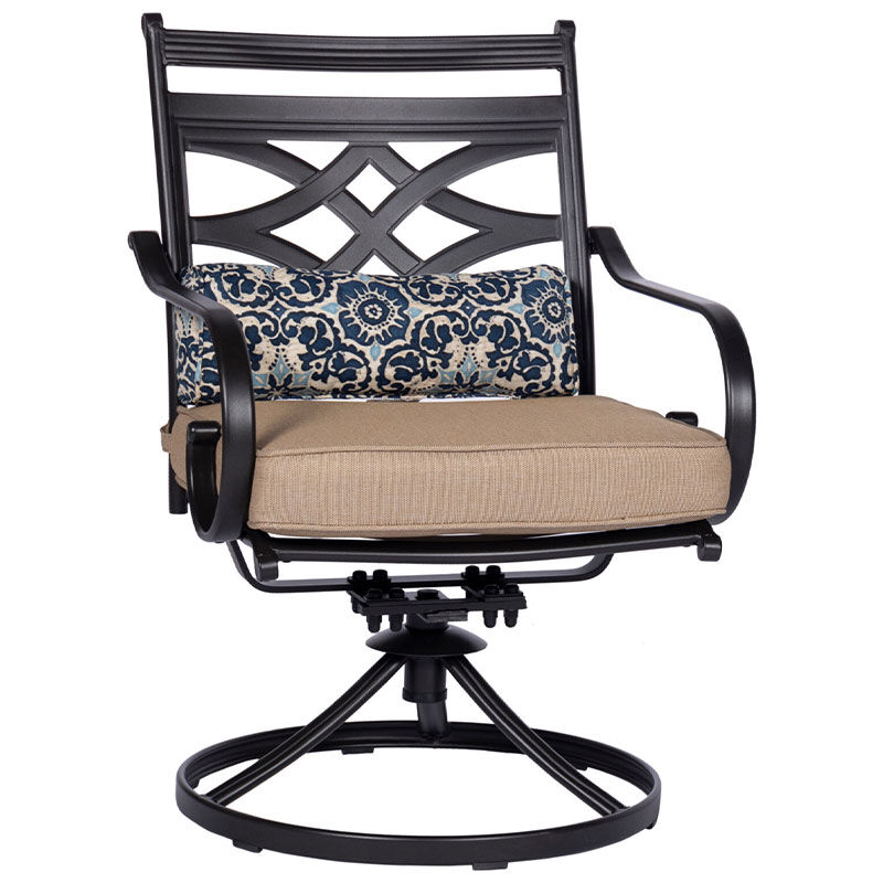 Hanover Montclair 3-Piece Bistro Dining Set with 2 Swivel Rockers and a 27" Square Table - Tan/Brown, , hires