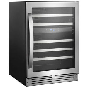 Whirlpool 24 in. Undercounter Wine Cooler with Metal Racks, Dual Temperature Zones & 51 Bottle Capacity - Stainless Steel, , hires