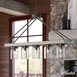 Hunter Devon Park 8 in. 5-Light Linear Chandelier with Clear Glass - Onyx Bengal, , hires