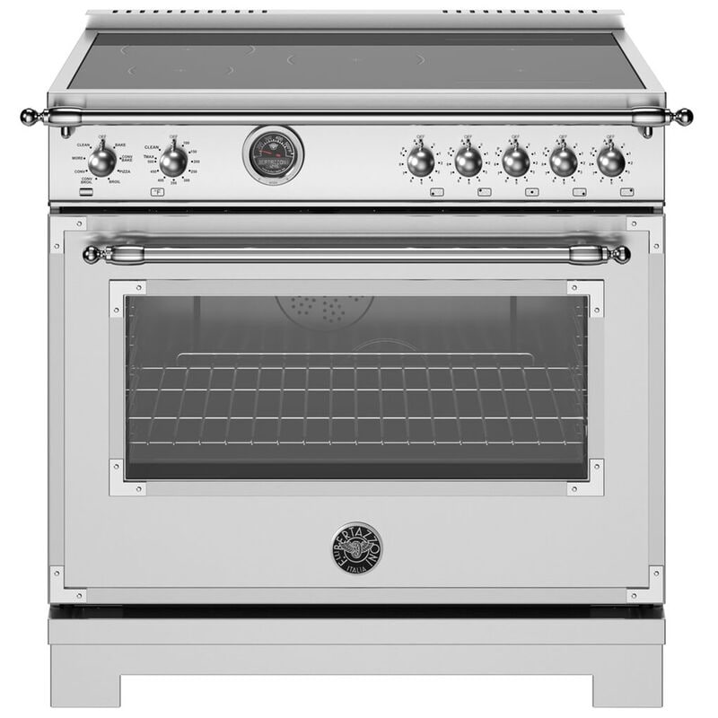Bertazzoni Heritage Series 36 in. 5.7 cu. ft. Air-Fry Dual Convection Electric Range with 5 Induction Burners & Griddle - Stainless Steel, , hires