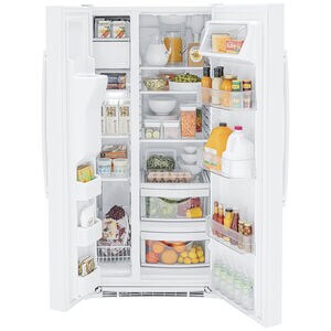 GE 33 in. 23.0 cu. ft. Energy Star Side-by-Side Refrigerator with External Ice & Water Dispenser - White, White, hires