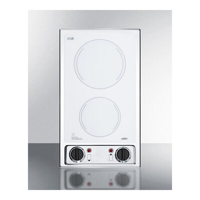 Summit 12 in. 2-Burner Electric Cooktop with Knob Controls - White | CR2B120WH