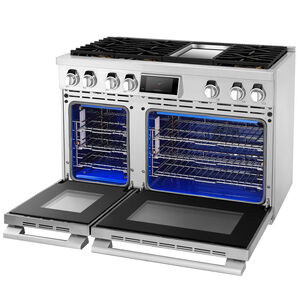 SKS 48 in. 7.9 cu. ft. Smart Standard Convection Double Oven Gas Range with 6 Sealed Burners & Griddle - Stainless Steel, , hires