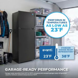 Avanti 28 in. 14.6 cu. ft. Counter Depth Garage-Ready Top Freezer Refrigerator - Black, Black, hires