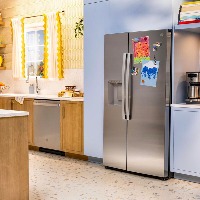 GE 36 in. 23.5 cu. ft. Smart Counter Depth Side-by-Side Refrigerator with Ice & Water Dispenser - Fingerprint Resistant Stainless, , hires