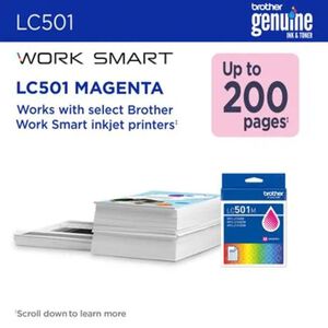 Brother LC501 Magenta Standard Yield Ink Cartridge, Prints up to 200 Pages (LC501M), , hires