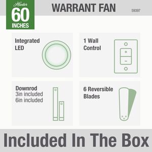 Hunter Warrant 60 in. Ceiling Fan with LED Light Kit and Wall Control - Noble Bronze, , hires