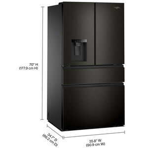 Whirlpool 36 in. 28.9 cu. ft. 4-Door French Door Refrigerator with Ice & Water Dispenser - Black Stainless Steel with PrintShield Finish, , hires