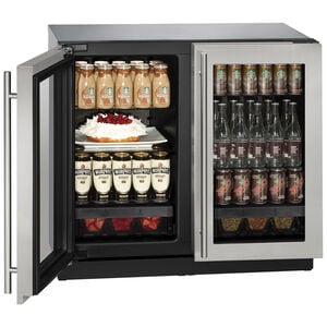 U-Line 3000 Series 36 in. 6.9 cu.ft. Built-In Counter Depth French Door Freeezerless Refrigerator with Glass Doors - Stainless Steel, , hires