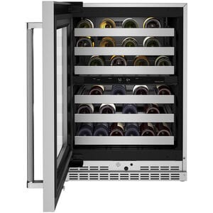 KitchenAid 24 in. Undercounter Wine Cooler with Metal Racks, Dual Temperature Zones & 46 Bottle Capacity - Stainless Steel, Stainless Steel, hires
