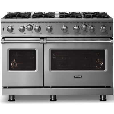 Viking 5 Series 48 in. 6.1 cu. ft. Standard Convection Double Oven Gas Range with Open Burners - Stainless Steel | VGIC54828BSS