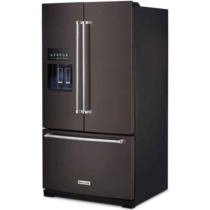 KitchenAid 36 in. 27.0 cu. ft. French Door Refrigerator with External Ice & Water Dispenser - Black Stainless Steel, Black Stainless Steel, hires