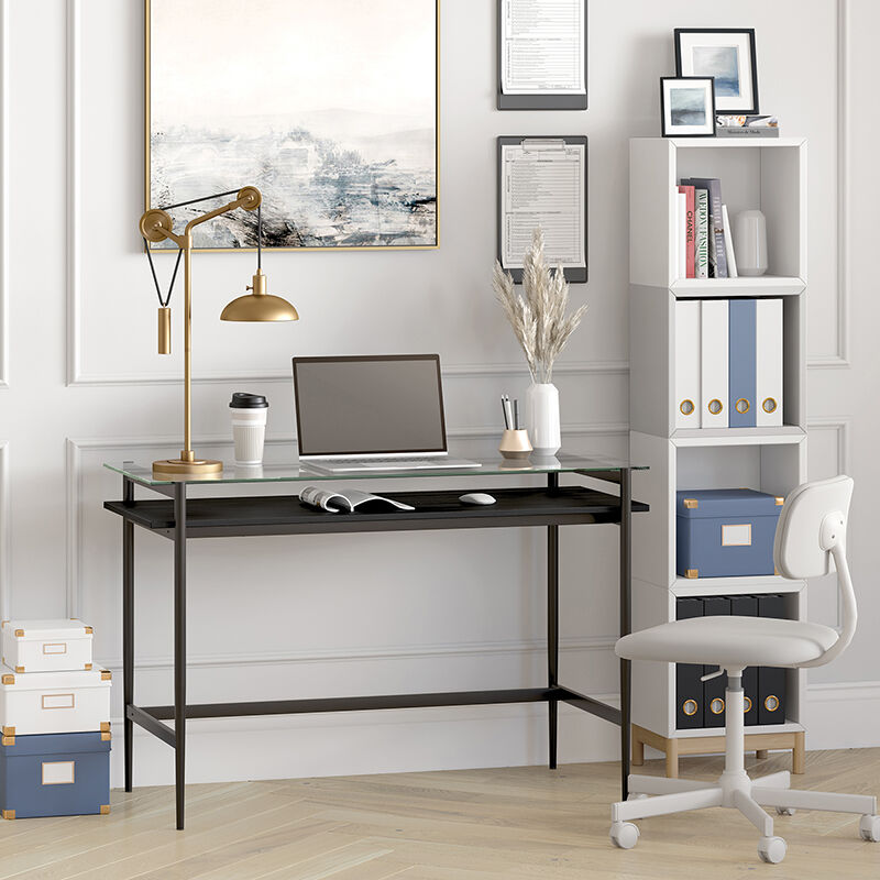 Hudson & Canal Computer Desk/Workcenter OF0645 - Black Metal and Glass, , hires