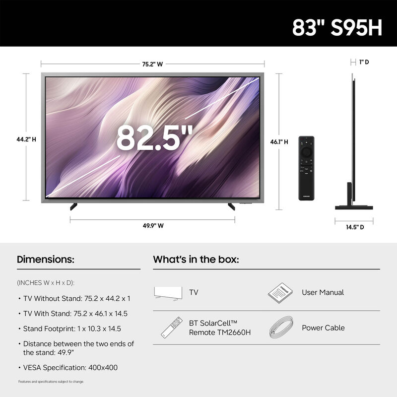 Samsung - 83" Class S95H Series OLED 4K UHD Smart Tizen TV, , hires