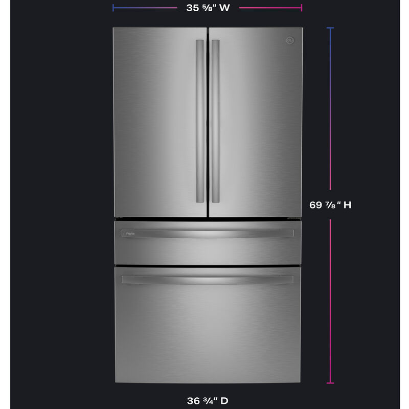 GE Profile 36 in. 29.0 cu. ft. Smart 4-Door French Door Refrigerator with Internal Water Dispenser - Fingerprint Resistant Stainless, , hires