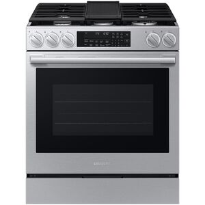 Samsung Bespoke 30 in. 6.3 cu. ft. Smart Air-Fry True European Convection Slide-In Dual Fuel Range with 5 Sealed Burners & Griddle - Stainless Steel, , hires