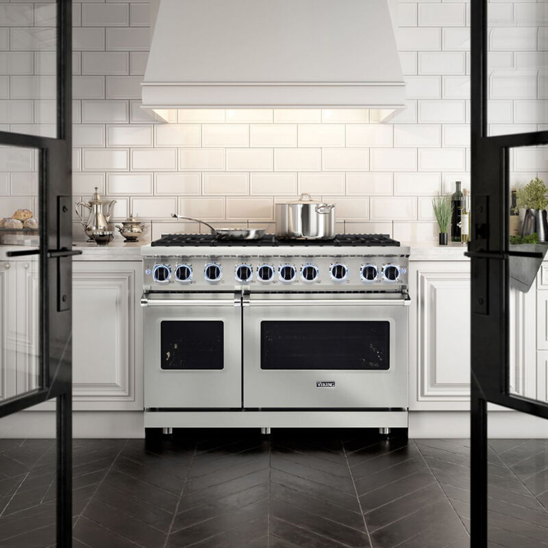 Viking 7 Series 48 in. 7.3 cu. ft. True European Convection Double Oven Dual Fuel Range with 6 Sealed Burners & Griddle - Stainless Steel, , hires