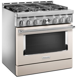 KitchenAid 36 in. 5.1 cu. ft. Smart True European Convection Gas Range with 6 Sealed Burners - Matte Milkshake, Matte Milkshake, hires