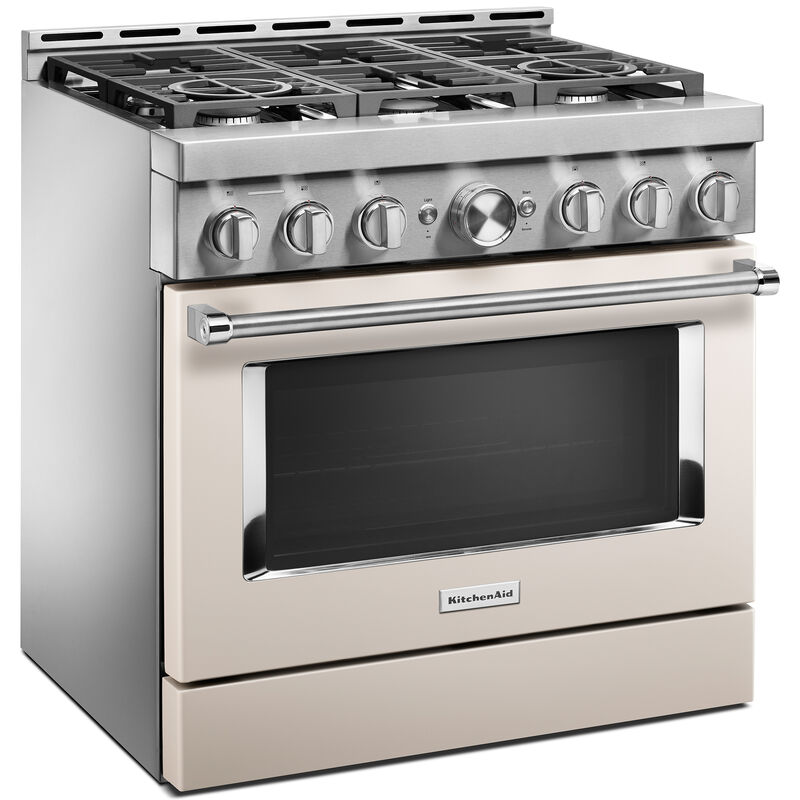 KitchenAid 36 in. 5.1 cu. ft. Smart True European Convection Gas Range with 6 Sealed Burners - Matte Milkshake, Matte Milkshake, hires