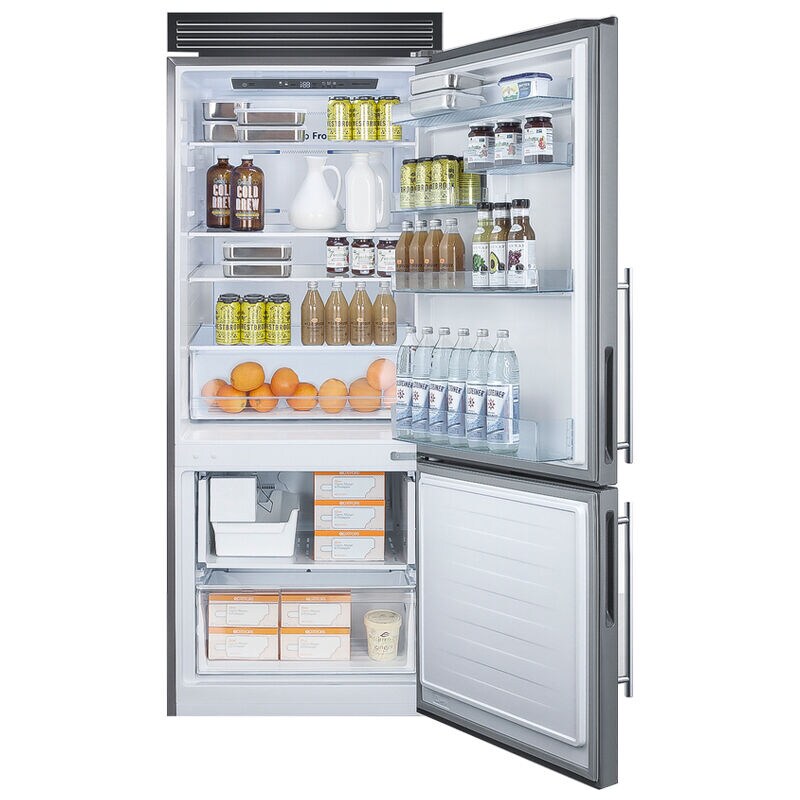Summit 28 in. 14.6 cu. ft. Counter Depth Bottom Freezer Refrigerator with Ice Maker & Decorative Grill Plate - Stainless Steel, , hires