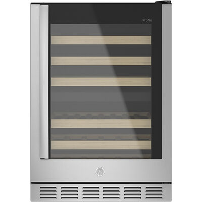GE 24 in. Undercounter Wine Cooler with Wood Racks, Dual Temperature Zones & 44 Bottle Capacity - Stainless Steel | PWS06DSPSS