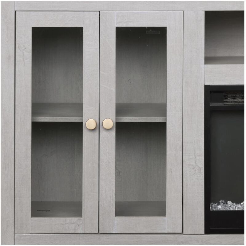 Lilola Ellington 70"W Light Gray Finish Fireplace TV Stand Console with Heater, LED Light, Cabinets, Shelves, , hires