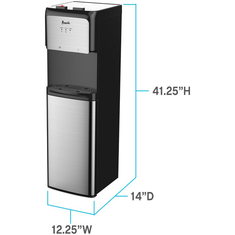 Avanti 12 in. Freestanding Hot & Cold Water Dispenser with Child Safety Guard - Stainless Steel with Black Cabinet, , hires