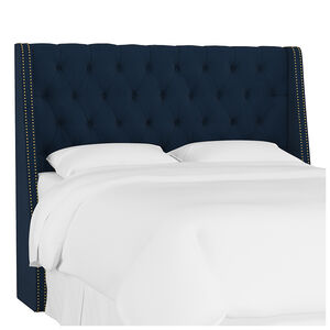 Skyline King Nail Button Tufted Wingback Headboard in Velvet - Ink, Blue, hires