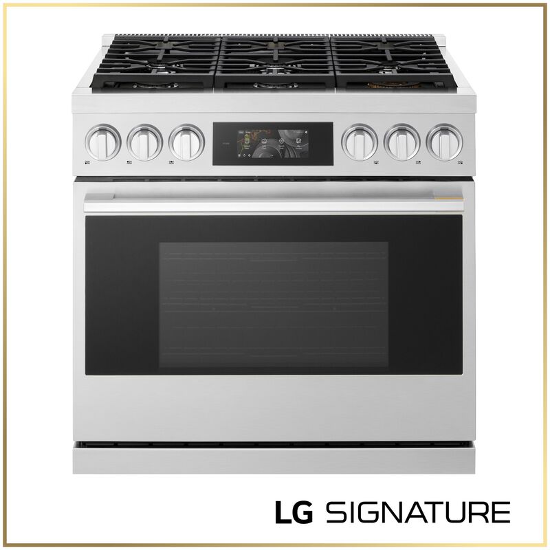 LG SIGNATURE 36 in. 6.3 cu. ft. Smart Air-Fry True European Convection Slide-In Gas Range with 6 Sealed Burners - Stainless Steel, , hires