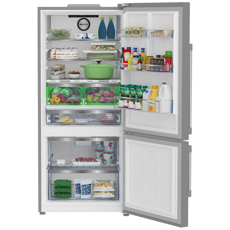 Beko 30 in. 16.1 cu. ft. Smart Counter Depth Bottom Freezer Refrigerator, Right Hinged - Fingerprint Resistant Stainless Steel, , hires