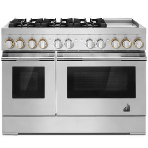 JennAir Rise Series 48 in. 6.3 cu. ft. Smart Convection Double Oven Freestanding Dual Fuel Range with 6 Sealed Burners & Griddle - Stainless Steel, , hires
