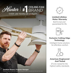 Hunter Malden 52 in. Ceiling Fan with LED Light Kit & Handheld Remote - Matte Black, , hires