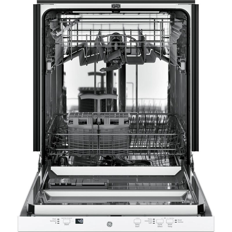 GE 24 in. Top Control Flush-Mount Dishwasher with 51 dBa Sound Level, Condensate Dry & Pocket Handle - White, White, hires