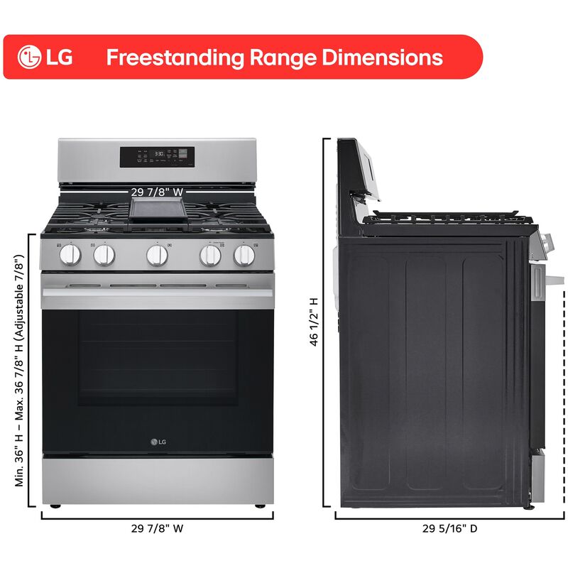 LG 30 in. 6.3 cu. ft. Smart Air Fry True European Convection Gas Range with 5 Sealed Burners & Griddle - Stainless Steel, , hires