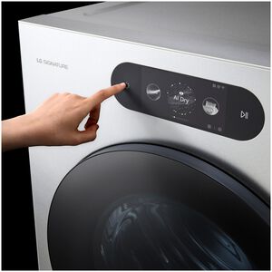 LG SIGNATURE 29 in. 9.0 cu. ft. Smart Stackable Gas Dryer with Built-In Intelligence, TurboSteam, AI Sensor Dry & Sanitize Cycle - Brushed Platinum Steel, , hires