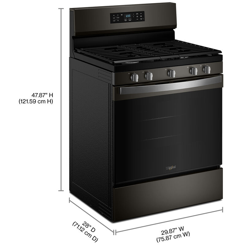 Whirlpool 30 in. 5.0 cu. ft. Air-Fry Standard Convection Gas Range with 5 Sealed Burners - Black Stainless, , hires