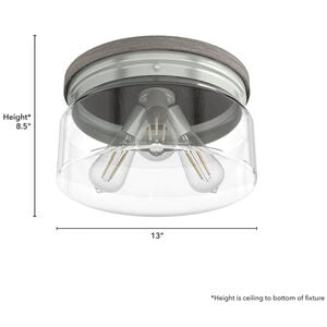 Hunter Devon Park 13 in. 3-Light Flush Mount Ceiling Light with Clear Glass - Brushed Nickel, , hires