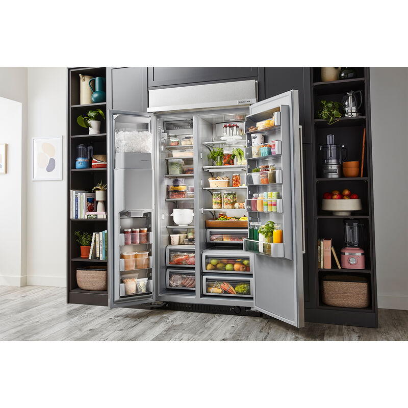KitchenAid 42 in. 25.1 cu. ft. Built-In Counter Depth Side by Side Refrigerator with Ice & Water Dispenser - Stainless Steel with PrintShield Finish, , hires