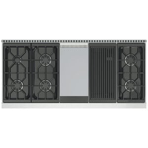 Wolf 60 in. 8.8 cu. ft. Standard Convection Double Oven Gas Range with 6 Sealed Burners, Grill & Griddle - Stainless Steel, , hires