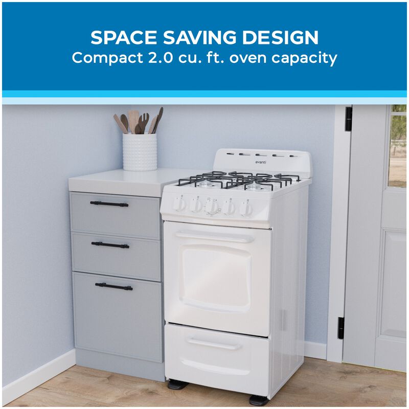 Avanti 20 in. 2 cu. ft. Gas Range with Open Burners - White, , hires