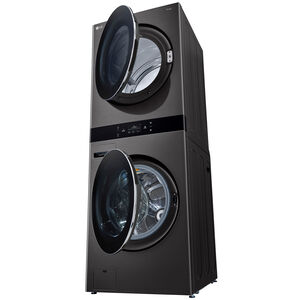 LG 27 in. 5.0 cu. ft. Smart Gas Front Load WashTower with AI Sensor Dry, TurboSteam, Allergiene Cycle, ezDispense, AI DD 2.0 Advanced Washing, Sensor Dry, Sanitize & Steam Cycle - Black Steel, , hires