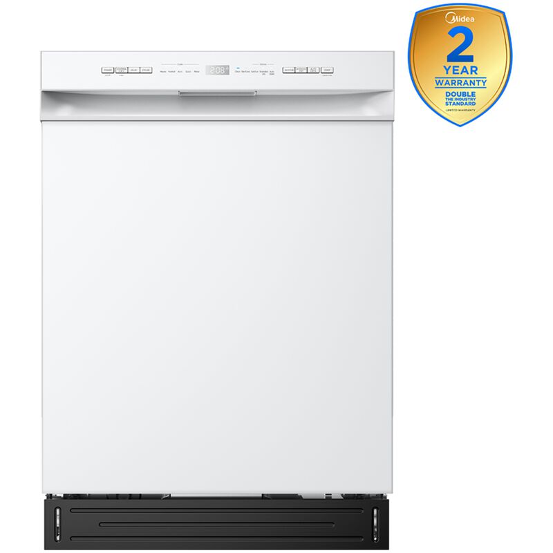Midea 24 in. Front Control Flush-Mount Dishwasher with 52 dBA Sound level, Auto Open Door & Pocket Handle - White, , hires